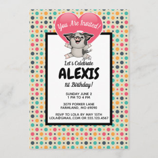 Vintage Dots Piggy Geburtstagsparty Foto laden ein Einladung