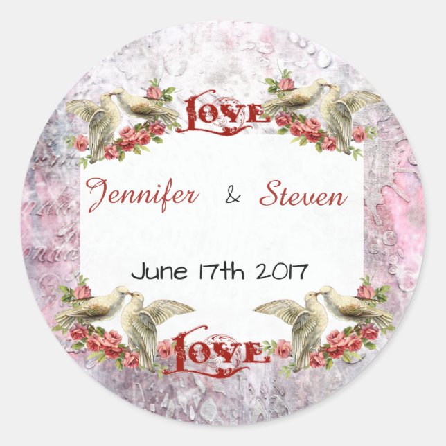Vintage Dove Wedding Sticker (Vorderseite)