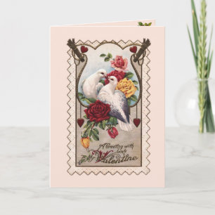 Vintage Doves and Roses Valentine Card Feiertagskarte