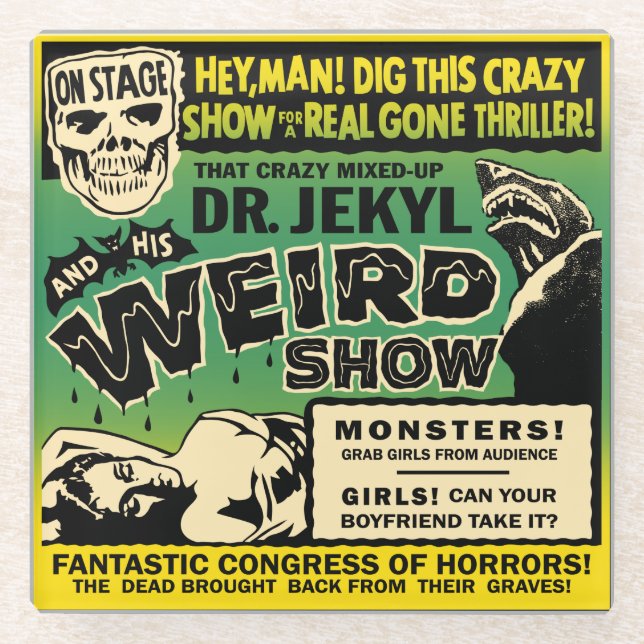 Vintage Dr. Jekyl Spook Show Glasuntersetzer (Vorderseite)
