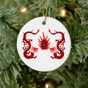 Vintage-Drache Feiertags Rot und Schwarz Keramik Ornament