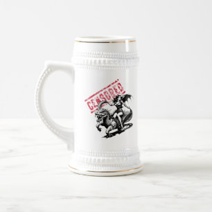 Vintage-Drache-Reiter-Pin-Up-Bierkrug Bierglas