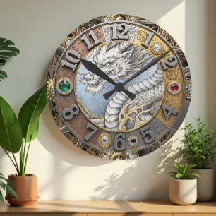Vintage Drachenuhr, Gold, Juwelen, Kunst Runde Wanduhr