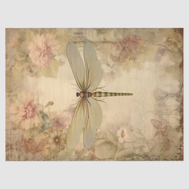 Vintage Dragonfly Ephemera Decoupage Seidenpapier (Vorderseite)
