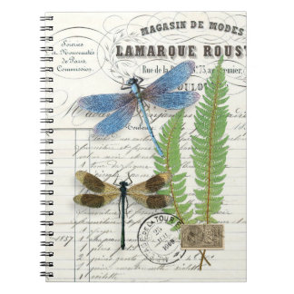 Vintage Dragonfly Fern Spiral Journal-Notebook Notizblock