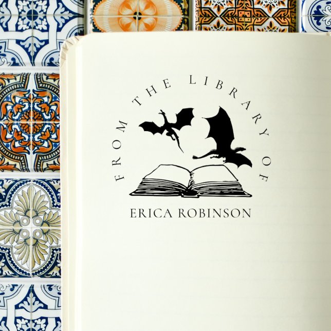 Vintage Dragons Buch Individuelle Name Bibliothek Gummistempel (Von Creator hochgeladen)