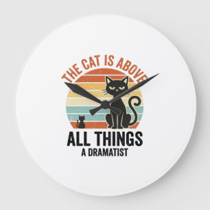 Vintage dramatisches Katzenhumor-Shirt-Design_1 Große Wanduhr