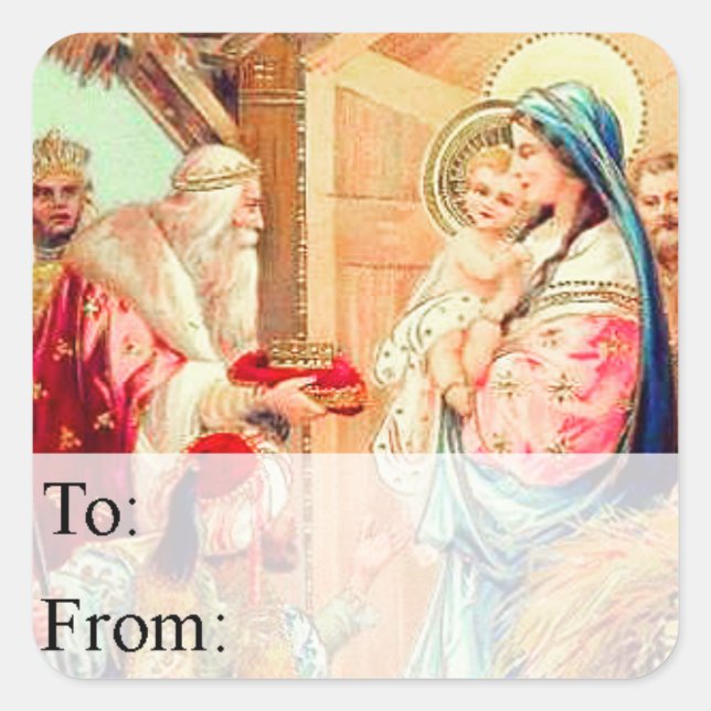 Vintage Drei Könige Weihnachtsgeschenk-Tag Quadratischer Aufkleber (Vorderseite)