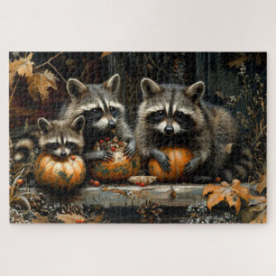 Vintage Drei Waschbären und Kürbisse Herbst 20x30 Puzzle