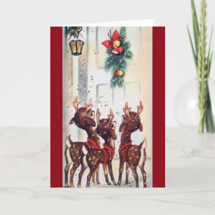 Vintage Drei Weihnachtsrentier an der Tür Feiertagskarte