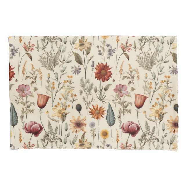 Vintage Dried Wildflower Burgundy Pink Yellow Kissenbezug (Vorderseite)