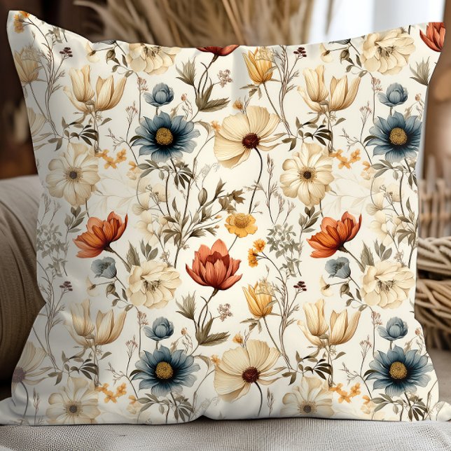 Vintage Dried Wildflower Navy Terracotta Kissen (Von Creator hochgeladen)