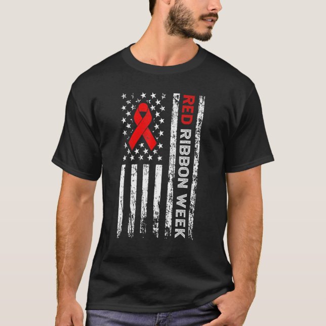 Vintage drogenfreie amerikanische Flag-Linie Rote  T-Shirt (Vorderseite)