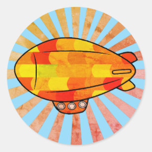 Vintage-Druck Blimp Ballon Sonniger Himmel Runder Aufkleber