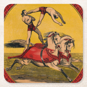 Vintage Druck von Bareback-Reitern bei der Durchfü Rechteckiger Pappuntersetzer