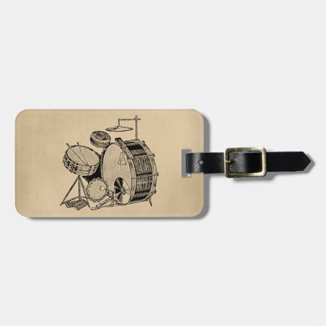 Vintage Drum-Kit-Trommeln Gepäckanhänger (Vorderseite horizontal)