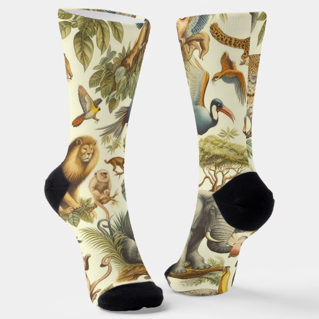 Vintage Dschungeltiere Wasserfarbe Socken (Gewinkelt)