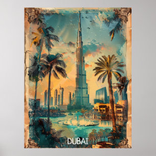 Vintage Dubai Burj Khalifa Panorama Poster