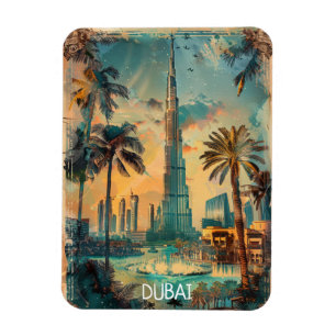 Vintage Dubai Burj Khalifa Skyline Blick Magnet