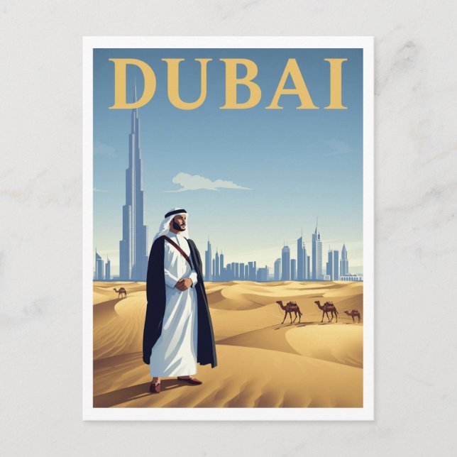 Vintage Dubai Skyline Desert Travel Postkarte (Vorderseite)