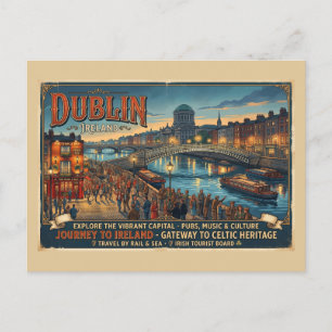 Vintage Dublin Irland Reiseplakat Postkarte