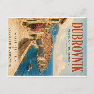Vintage-Dubrovnik-Reiseplakat-Illustration, Perle Feiertagspostkarte