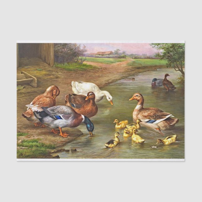Vintage Ducklings Landtiere Seidenpapier (Vorderseite)