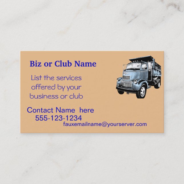 Vintage Dumptruck Geschäfte Card2-customize Visitenkarte (Vorderseite)
