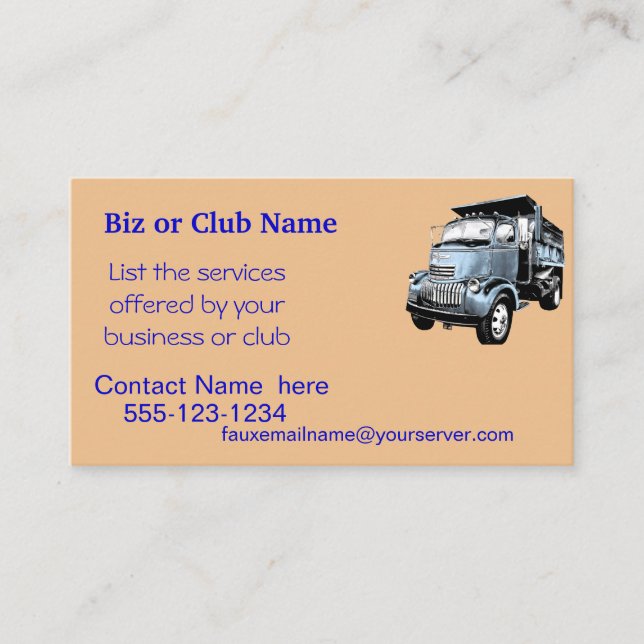 Vintage Dumptruck Geschäfte Card2-customize Visitenkarte (Vorderseite)
