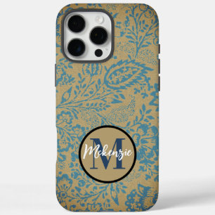Vintage dunkelblau und braun Wildblumenblüte iPhone 16 Pro Max Hülle