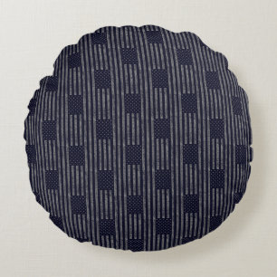 Vintage dunkelblaue Grunge-USA-Amerikanische Flagg Rundes Kissen