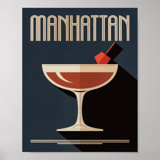 Vintage dunkelblaue Manhattan-Getränk-Illustration Poster