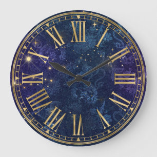 Vintage dunkelblaues Muster & goldene Funken Große Wanduhr
