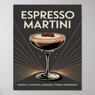 Vintage dunkelbraune Art Deco Espresso Martini Poster