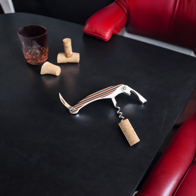 Vintage dunkelbraune und grüne Streifen Kellnermesser (Corkscrew Bottle Opener)