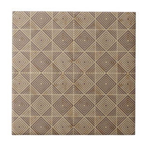 Vintage dunkelbraunes und beiges geometrisches Mus Fliese