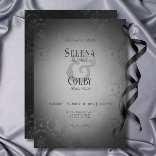 Vintage Dunkelgotische Schwarzdamasenhochzeit Einladung