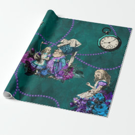 Vintage dunkelgrüne Alice im Wunderland Geschenkpapier