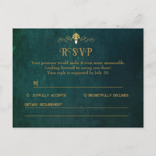 Vintage dunkelgrüne RSVP-Karte Ankündigungspostkarte