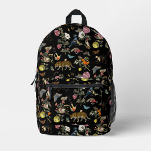 Vintage dunkle botanische wilde Tiere im Wald Bedruckter Rucksack