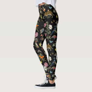 Vintage dunkle botanische wilde Tiere im Wald Leggings