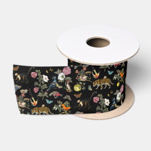 Vintage dunkle botanische wilde Tiere im Wald Satinband