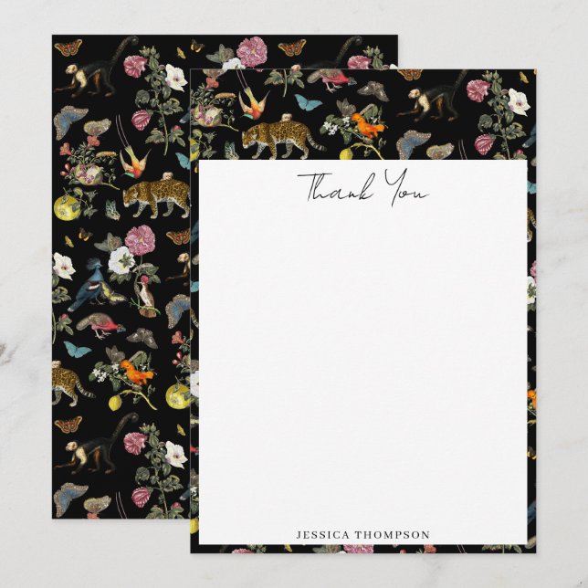 Vintage dunkle botanische Wildtiere im Wald Dankeskarte (Vorne/Hinten)