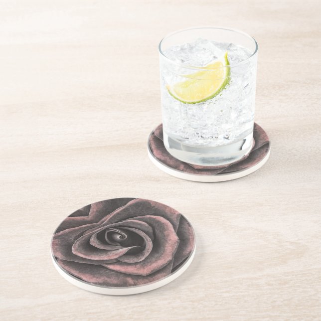 Vintage dunkle Lila Rose Kunst Getränkeuntersetzer (Seite)