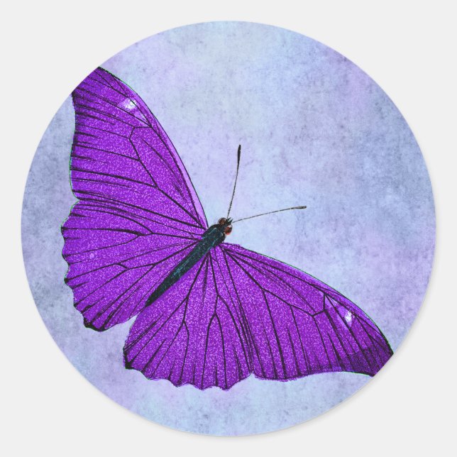 Vintage Dunkle Lila SchmetterlingsIllustration aus Runder Aufkleber (Vorderseite)