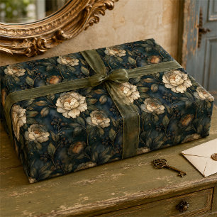 Vintage dunkle, melancholische Pfingstrose Botanic Geschenkpapier