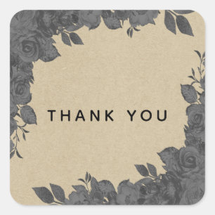 Vintage dunkle schwarze florale Rosen & Kraft Hoch Quadratischer Aufkleber