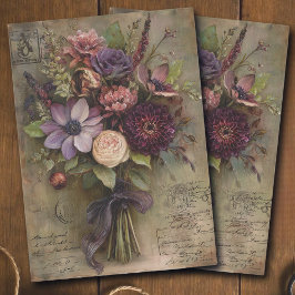 Vintage Dunkle Wildblumenbouquet und Decoupage Seidenpapier