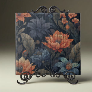 Vintage, dunkles, melancholisches Blumenmuster auf Fliese
