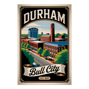 Vintage Durham North Carolina Bull City Retro  Poster